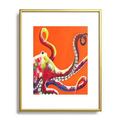 Clara Nilles Jeweled Octopus On Tangerine Metal Framed Art Print