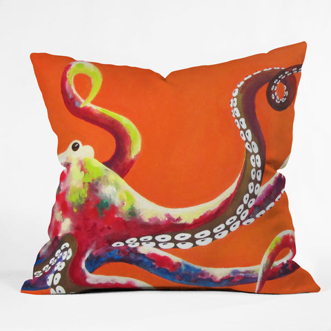 Clara Nilles Jeweled Octopus On Tangerine Outdoor Throw Pillow