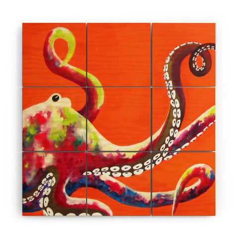 Clara Nilles Jeweled Octopus On Tangerine Wood Wall Mural