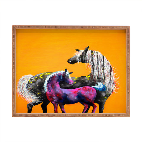 Clara Nilles Painted Ponies On Papaya Creme Rectangular Tray