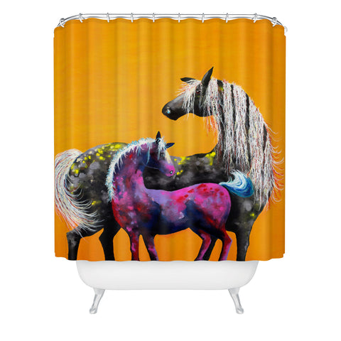 Clara Nilles Painted Ponies On Papaya Creme Shower Curtain