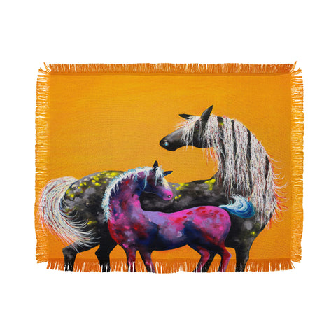 Clara Nilles Painted Ponies On Papaya Creme Throw Blanket