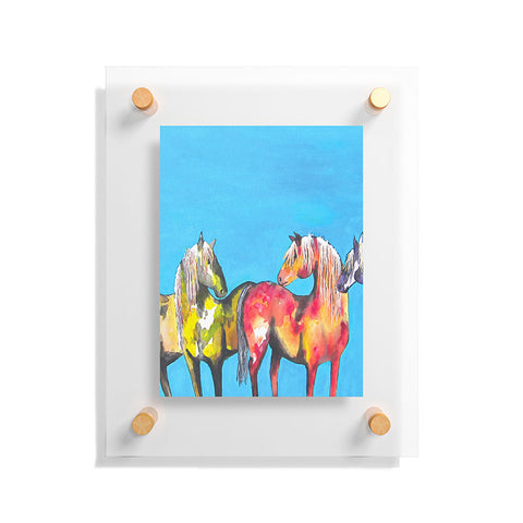 Clara Nilles Painted Ponies On Turquoise Floating Acrylic Print