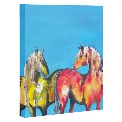 Clara Nilles Painted Ponies On Turquoise Art Canvas