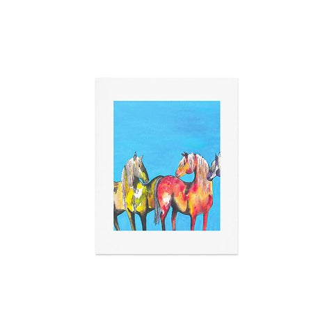 Clara Nilles Painted Ponies On Turquoise Art Print