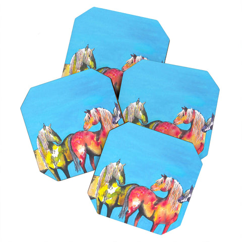 Clara Nilles Painted Ponies On Turquoise Coaster Set
