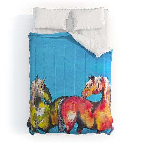Clara Nilles Painted Ponies On Turquoise Comforter