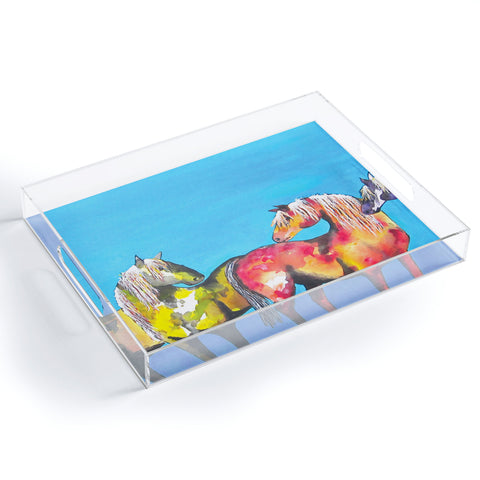 Clara Nilles Painted Ponies On Turquoise Acrylic Tray