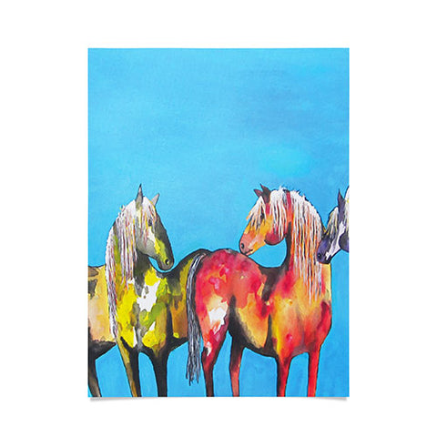 Clara Nilles Painted Ponies On Turquoise Poster