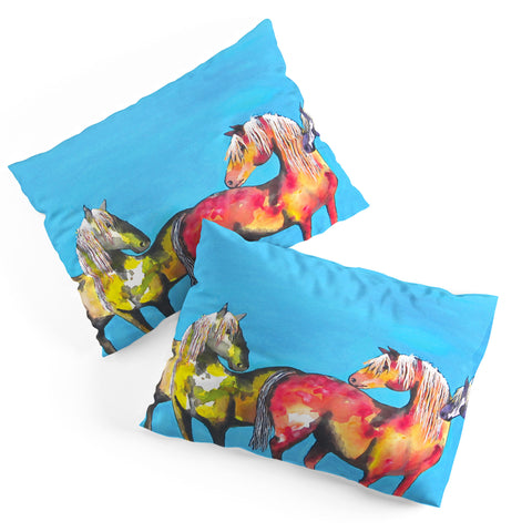 Clara Nilles Painted Ponies On Turquoise Pillow Shams