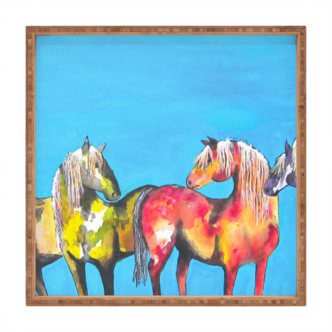 Clara Nilles Painted Ponies On Turquoise Square Tray