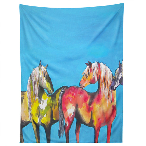 Clara Nilles Painted Ponies On Turquoise Tapestry