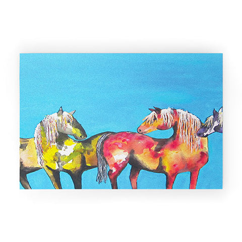 Clara Nilles Painted Ponies On Turquoise Welcome Mat