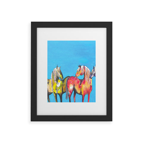 Clara Nilles Painted Ponies On Turquoise Framed Art Print