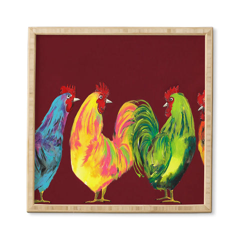 Clara Nilles Rainbow Roosters On Sangria Framed Wall Art