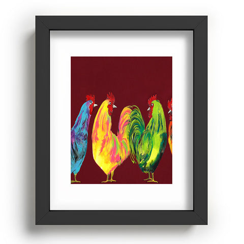 Clara Nilles Rainbow Roosters On Sangria Recessed Framing Rectangle