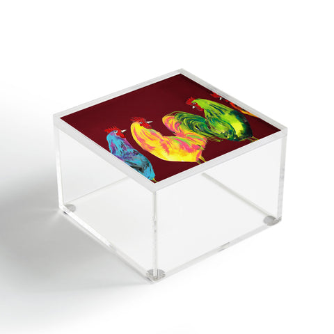 Clara Nilles Rainbow Roosters On Sangria Acrylic Box