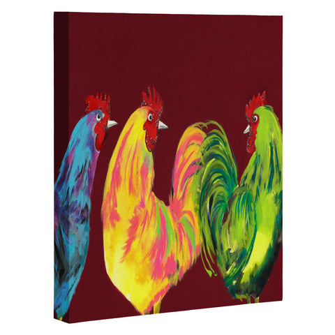 Clara Nilles Rainbow Roosters On Sangria Art Canvas