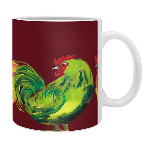 Clara Nilles Rainbow Roosters On Sangria Coffee Mug