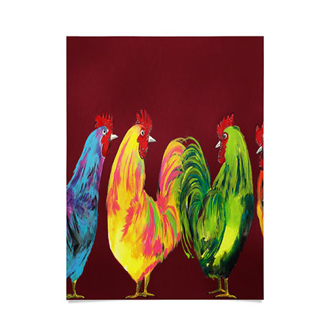 Clara Nilles Rainbow Roosters On Sangria Poster