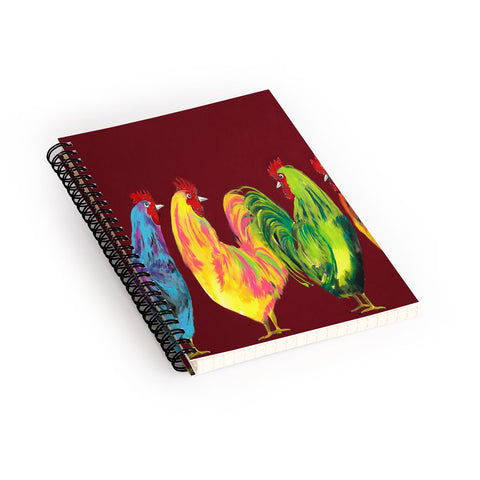 Clara Nilles Rainbow Roosters On Sangria Spiral Notebook