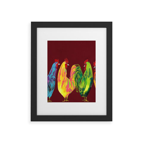 Clara Nilles Rainbow Roosters On Sangria Framed Art Print