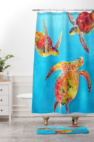 Clara Nilles Tie Dye Sea Turtles Shower Curtain And Mat