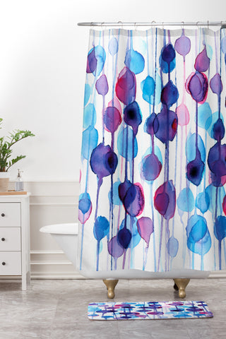 CMYKaren Abstract Watercolor Shower Curtain And Mat