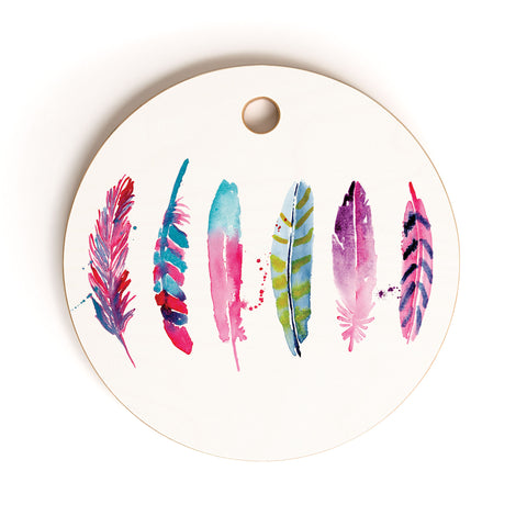 CMYKaren Watercolor Feathers Cutting Board Round