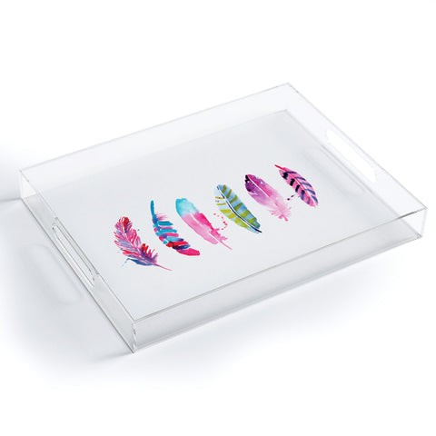 CMYKaren Watercolor Feathers Acrylic Tray