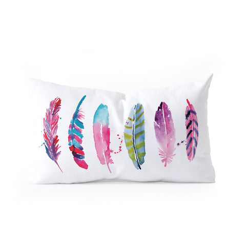 CMYKaren Watercolor Feathers Oblong Throw Pillow