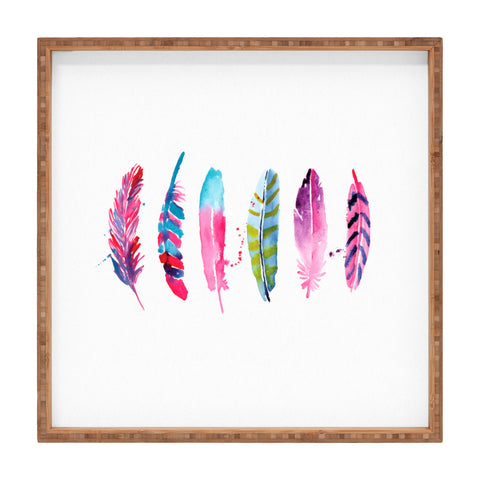 CMYKaren Watercolor Feathers Square Tray