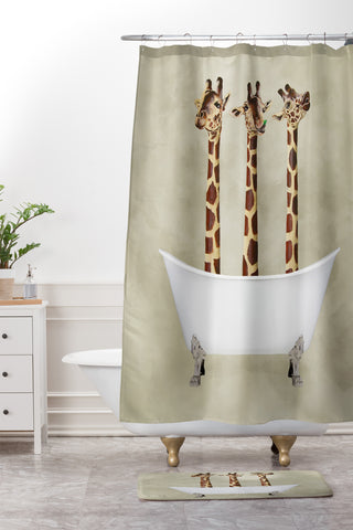 Coco de Paris 3 giraffes in bathtub Shower Curtain And Mat