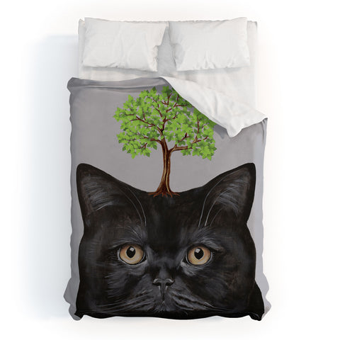 Coco de Paris A black cat with a tree Duvet Cover