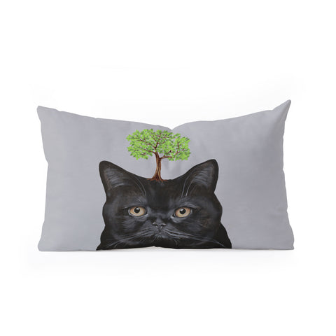 Coco de Paris A black cat with a tree Oblong Throw Pillow