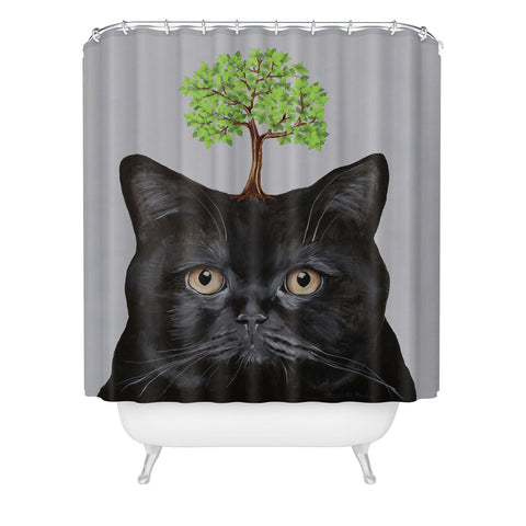 Coco de Paris A black cat with a tree Shower Curtain