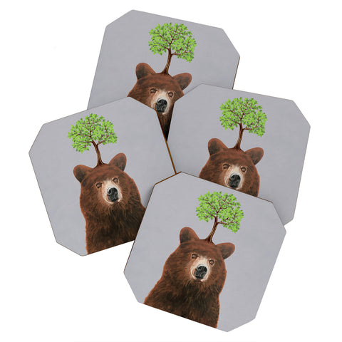 Coco de Paris A brown bear with a tree Coaster Set