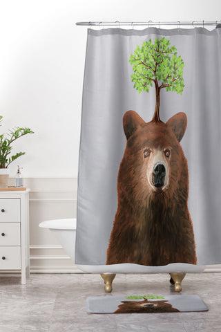 Coco de Paris A brown bear with a tree Shower Curtain And Mat