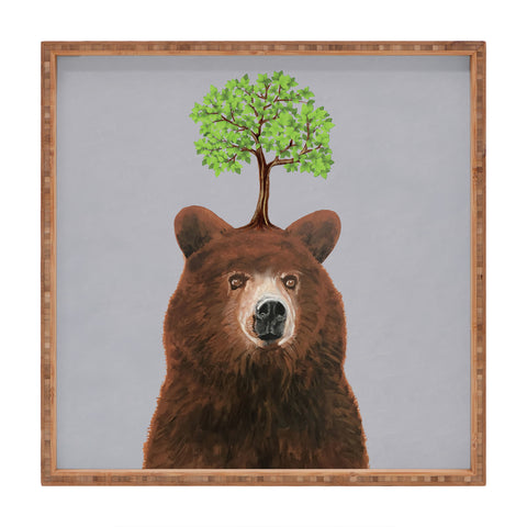 Coco de Paris A brown bear with a tree Square Tray