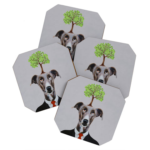 Coco de Paris A greyhound with a tree Coaster Set