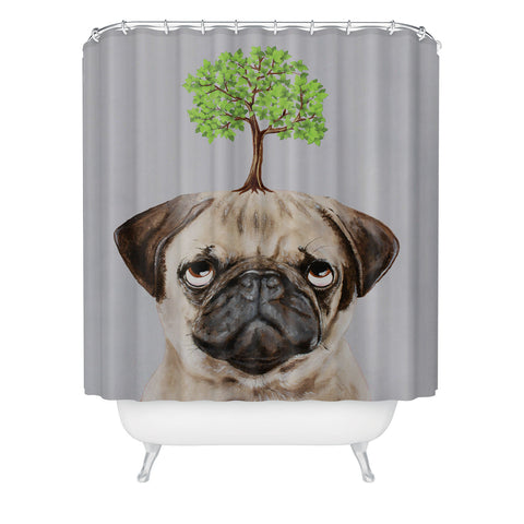 Coco de Paris A pug with a tree Shower Curtain
