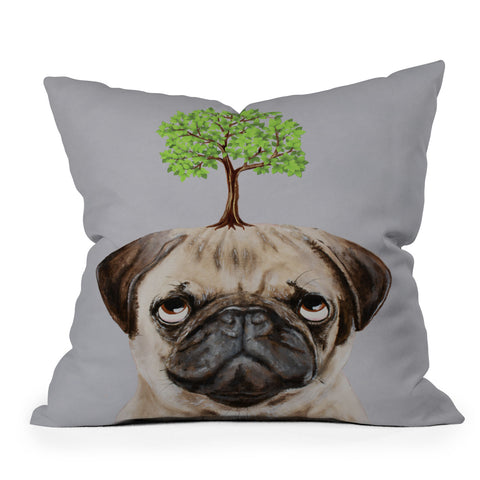Coco de Paris A pug with a tree Throw Pillow