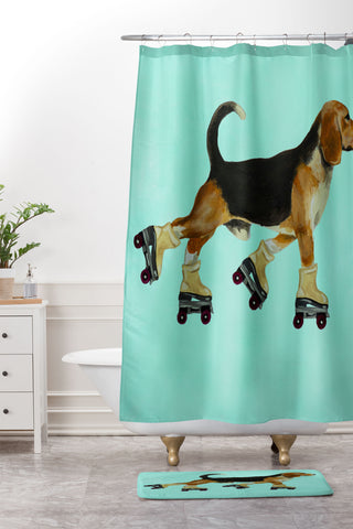 Coco de Paris Beagle Rollerskater Shower Curtain And Mat