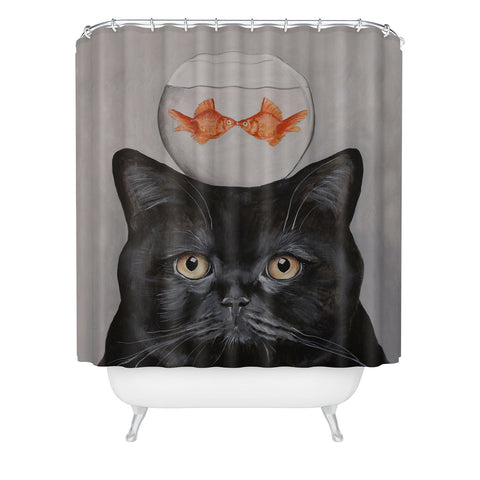 Coco de Paris Black cat with fishbowl Shower Curtain