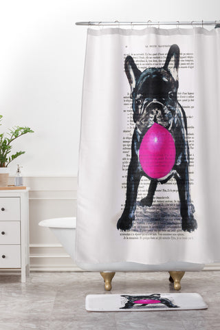 Coco de Paris Bulldog With Bubblegum 01 Shower Curtain And Mat