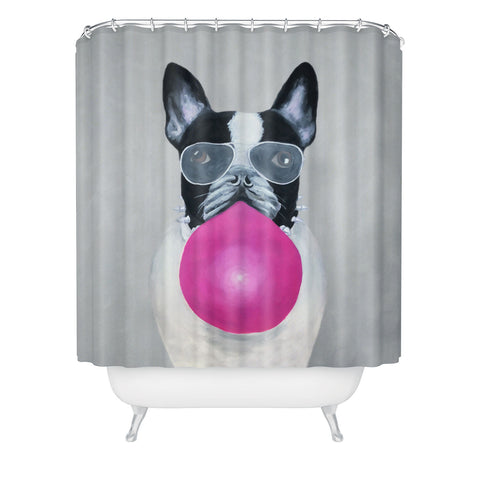 Coco de Paris Bulldog with bubblegum Shower Curtain