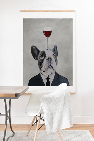 Coco de Paris Bulldog with wineglass Art Print And Hanger
