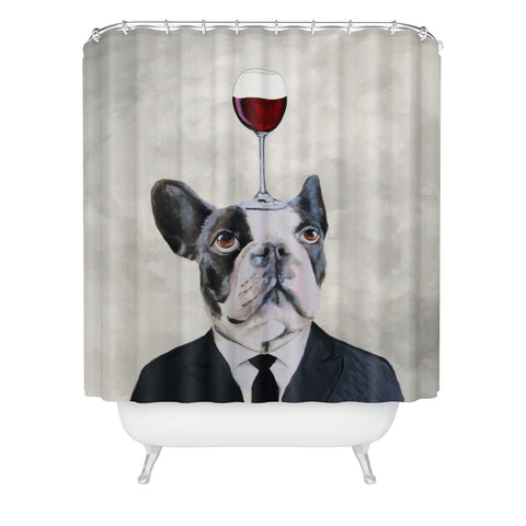 Coco de Paris Bulldog with wineglass Shower Curtain