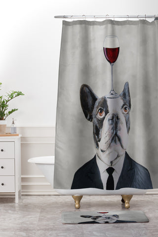 Coco de Paris Bulldog with wineglass Shower Curtain And Mat