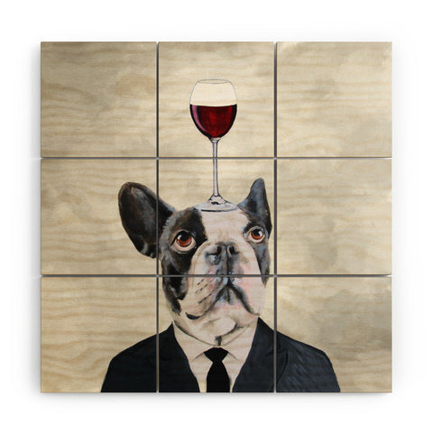 Coco de Paris Bulldog with wineglass Wood Wall Mural